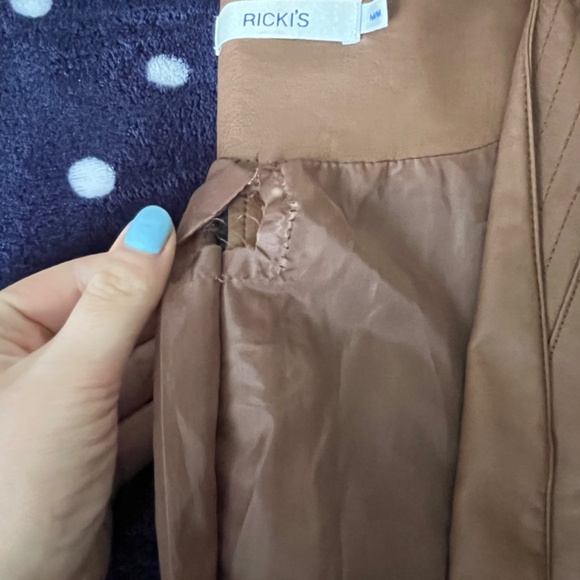 Ricki's Womens Faux Leather Open Front Blazer Jacket Cognac Brown Size Medium - Picture 5 of 5